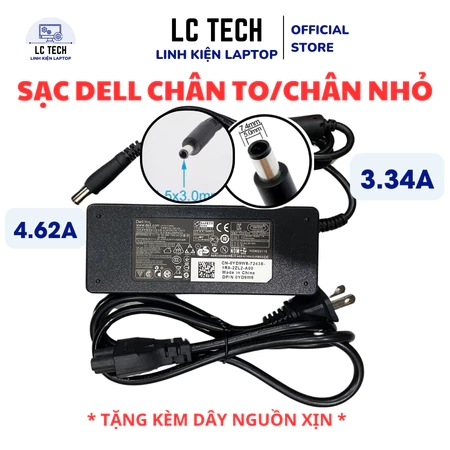 Sạc Laptop Dell 19.5V 3.34A 65W / 4.62A 90W, Sạc DELL Chân To, Sạc DELL Chân Nhỏ - BẢO HÀNH 12 THÁNG
