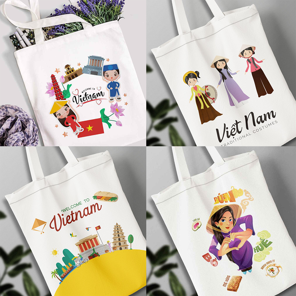 Túi vải Canvas có khóa túi Tote họa tiết Tôi yêu Việt Nam mẫu 2 phong cách đeo vai đi chơi thời trang đựng đồ tota076