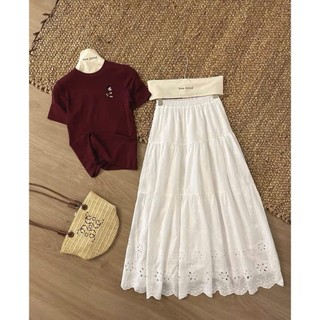 Chân váy ren trắng dáng dài - 247store