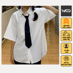 Áo sơ mi nam nữ Unisex ngắn tay Basic màu trắng và đen sơ mi lụa mịn mát form rộng SM-Trend Woo-15