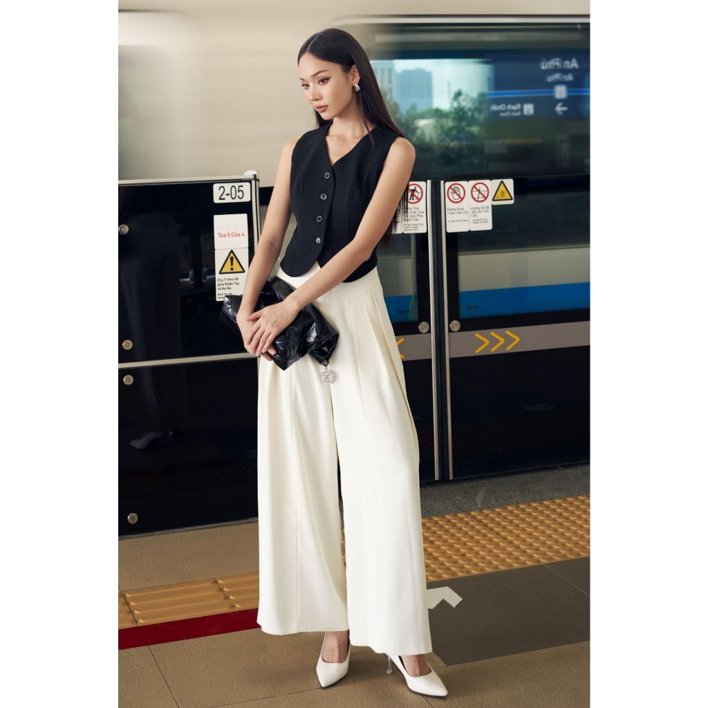 Quần culottes công sở màu trắng, màu đen che bụng Vella Fashion VQ23140