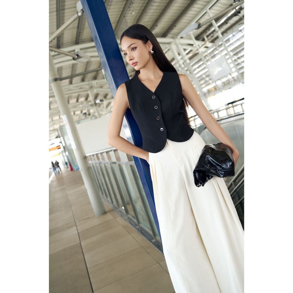 Quần culottes công sở màu trắng, màu đen che bụng Vella Fashion VQ23140