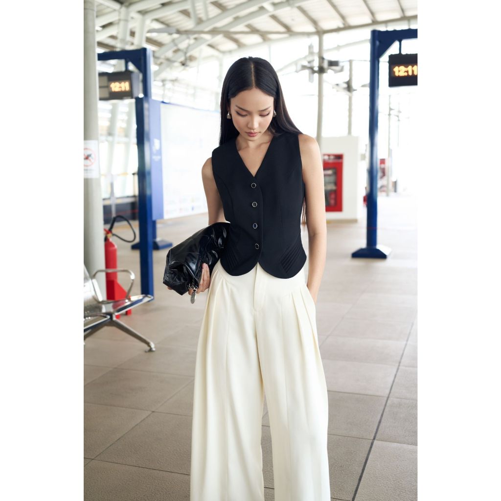 Quần culottes công sở màu trắng, màu đen che bụng Vella Fashion VQ23140