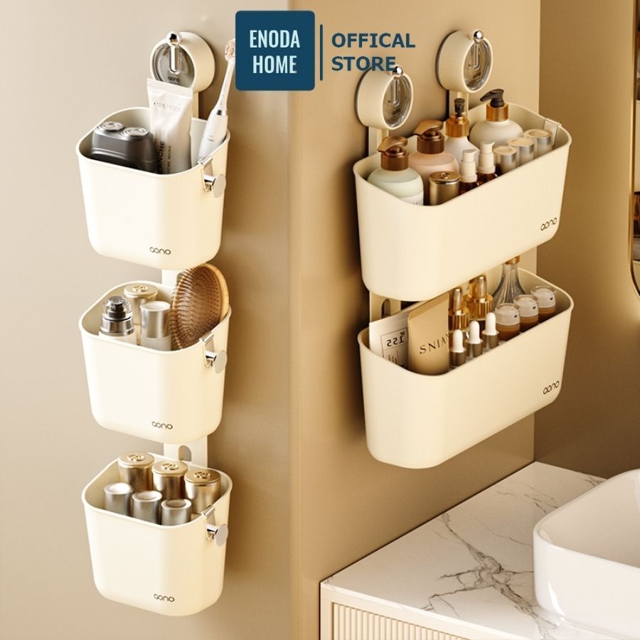 Khay Treo Tường Hút Chân Không ENODA HOME, Giá Đựng Mĩ Phẩm Treo Tường Có Thể Lắp Ghép Nhiều Tầng HMT001