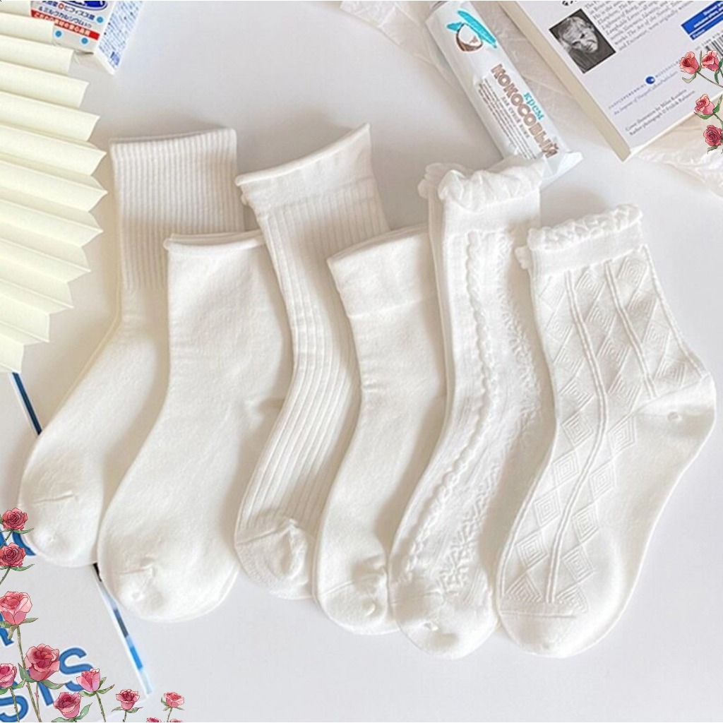🔥Còn hàng🔥Vớ Cổ Cao Nữ Trắng Vải Cotton  Tất chống mùi và thấm mồ hôi