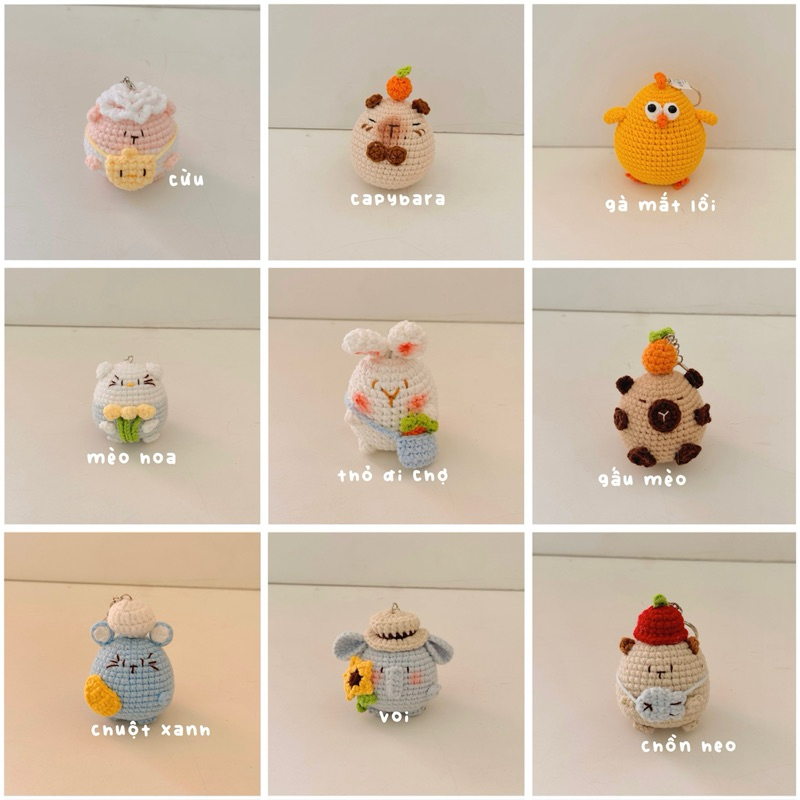 Móc Khoá Len Animal Béo Ú Tròn Biệt Đội Đi Học Đeo Túi Mochi Handmad Mềm Mịn