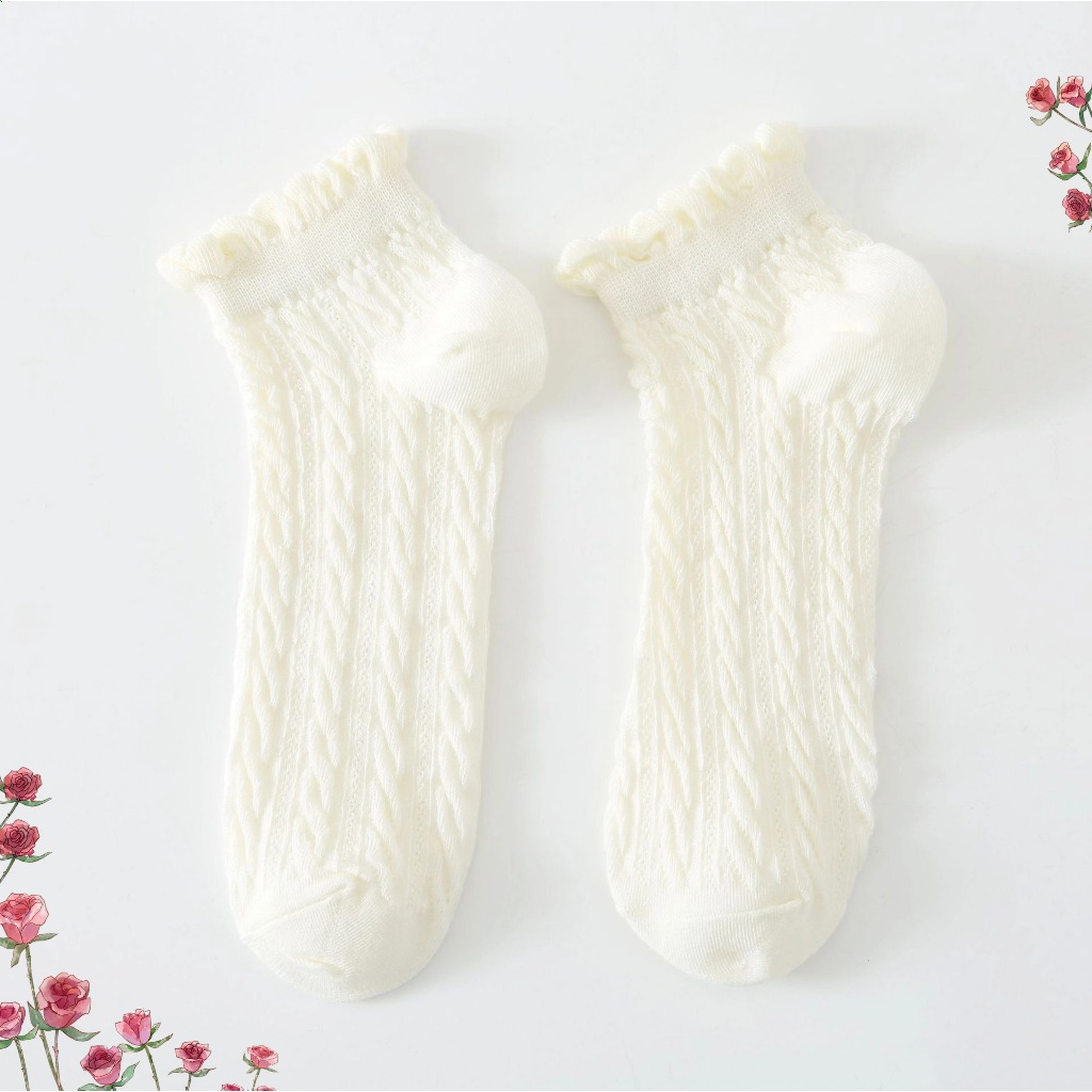Tất nữ cotton nguyên chất, thấm mồ hôi, thoải mái và thoáng khí, tất trắng