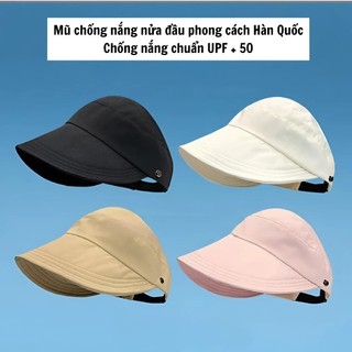 Mũ chống nắng nửa đầu, mũ chống nắng chống UV UFP50+, mũ vành có nút đeo khẩu trang thời trang vải
