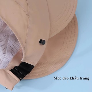 Mũ chống nắng nửa đầu, mũ chống nắng chống UV UFP50+, mũ vành có nút đeo khẩu trang thời trang vải
