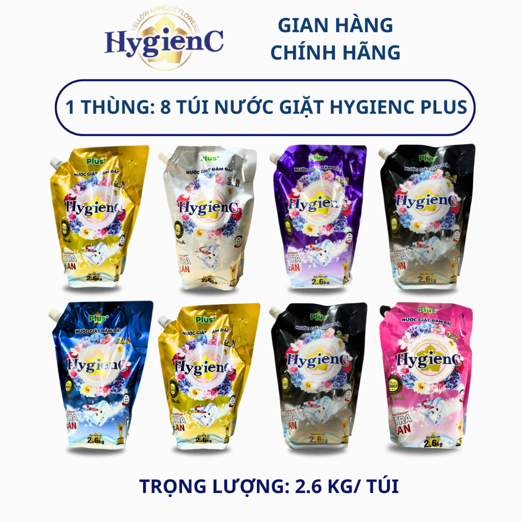 Ảnh Thùng 8 Túi Nước Giặt Đậm Đặc HygienC Plus 2.6Kg/ Túi Hương Nước Hoa - Hàng Chính Hãng 1