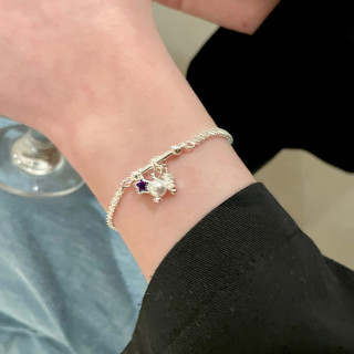 Lắc Tay Bạc Nữ PJN, Vòng Tay Hạt Bạc S925 Mix Trai Nuôi Nước Ngọt Charm Hình Sao Đá Thạch Anh Tím VT10