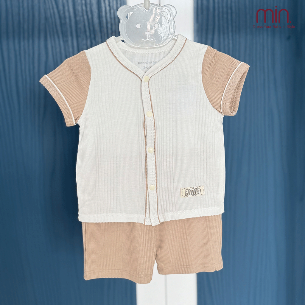 Bộ Sơ Sinh Cộc Tay Anminaza Thiết Kế Viền Lé Vải Sợi Tre Mềm Mại Mát Dịu An Toàn Cho Bé - Hàng Chính Hãng AMI0354
