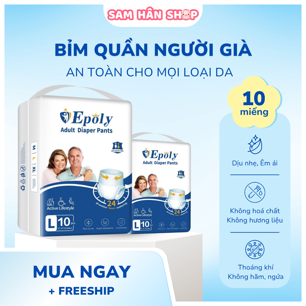 Bỉm Quần/Tã Dán người già Ipaly/Epoly mềm mại thấm hút tốt, Bỉm người già chất lượng giá rẻ