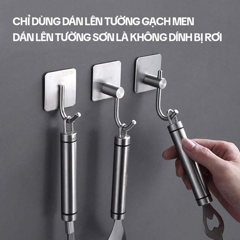 Ảnh Móc Treo Tường Inox 304 KITIMOP OVAL - Móc Treo Cây lau Nhà, Móc Dán Tường Siêu Chắc 1