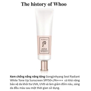 SET 30 GÓI Kem chống nắng Whoo nâng tông Gongjinhyang Seol Radiant White Tone Up Sunscreen SPF50+,PA++++