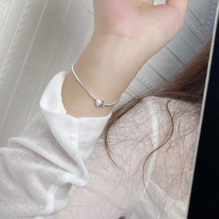 Lắc Tay Bạc Nữ S925 Vòng Tay PJN Dây Bánh Mì Charm Tim Bi Tròn Basic Xinh Xắn Dành Cho Các Nàng VT15