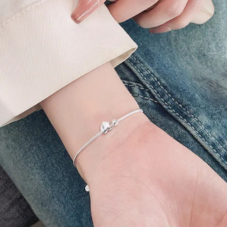 Lắc Tay Bạc Nữ S925 Vòng Tay PJN Dây Bánh Mì Charm Tim Bi Tròn Basic Xinh Xắn Dành Cho Các Nàng VT15