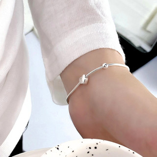 Lắc Tay Bạc Nữ S925 Vòng Tay PJN Dây Bánh Mì Charm Tim Bi Tròn Basic Xinh Xắn Dành Cho Các Nàng VT15