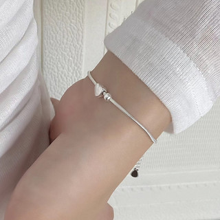 Lắc Tay Bạc Nữ S925 Vòng Tay PJN Dây Bánh Mì Charm Tim Bi Tròn Basic Xinh Xắn Dành Cho Các Nàng VT15