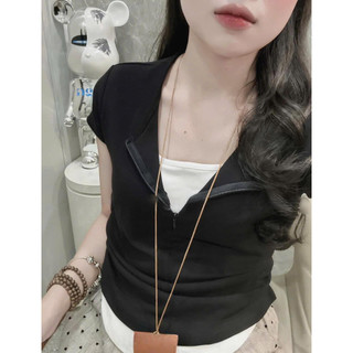 Áo Thun Kéo Khóa Cộc Tay Mùa Hè Siêu Xinh, Áo Nhún Eo Phối Hai Lớp Thời Trang Năng Động