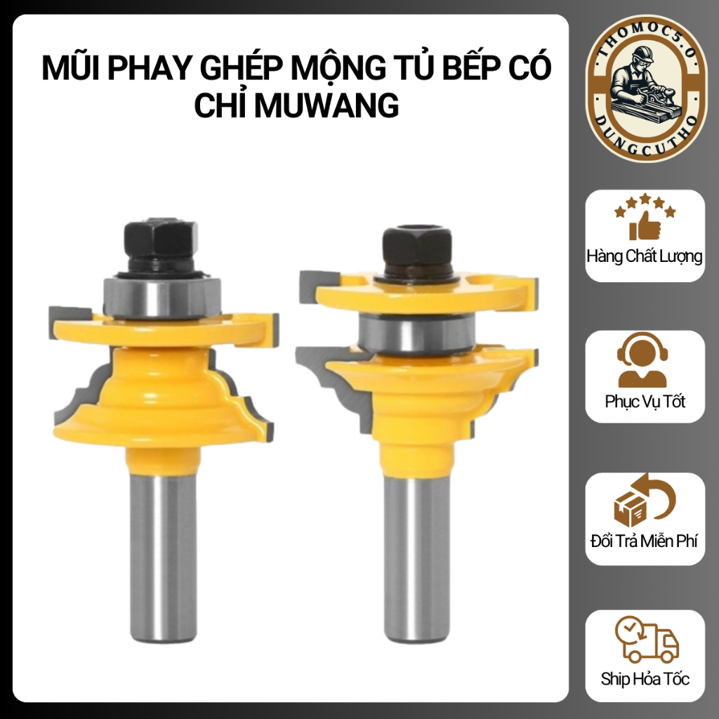 BỘ 2 MŨI SOI GỖ - MŨI PHAY GHÉP MỘNG TỦ BẾP MUWANG ĐÀI LOAN CAO CẤP [Thomoc5.0]