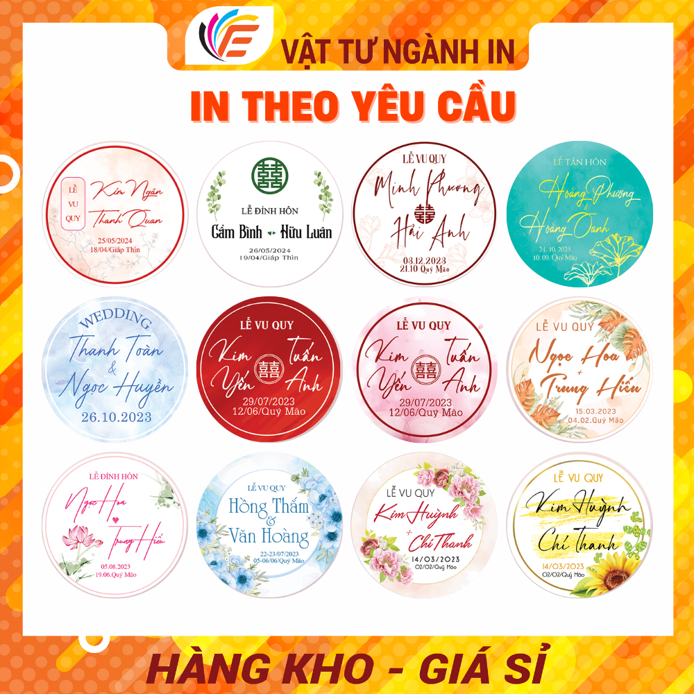 Tem Tròn Tag Treo Chai Nước Suối Đám Cưới Event - Nhiều mẫu mã - Có in theo yêu cầu