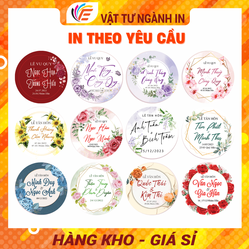 Tem Tròn Tag Treo Chai Nước Suối Đám Cưới Event - Nhiều mẫu mã - Có in theo yêu cầu