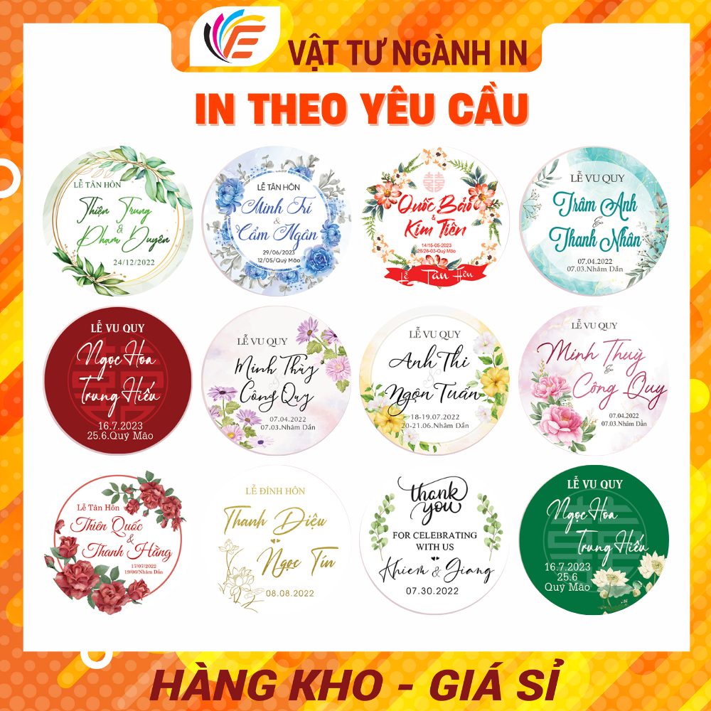 Tem Tròn Tag Treo Chai Nước Suối Đám Cưới Event - Nhiều mẫu mã - Có in theo yêu cầu