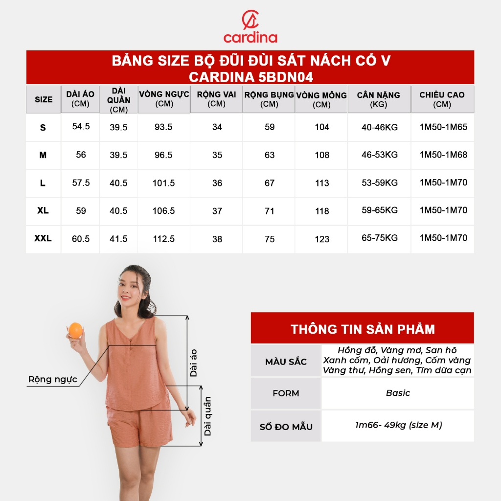 Ảnh Đồ bộ nữ CARDINA chất đũi bamboo xước cao cấp áo sát nách cổ V quần đùi 3DF02 5BDN04 3