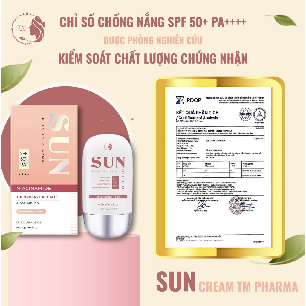 Ảnh Kem Chống Nắng Sun Cream TM Pharma Nâng Tone Da,Không Bết Dính,Công Nghệ Titanium + TẶNG Kem Body Nước Hoa 2