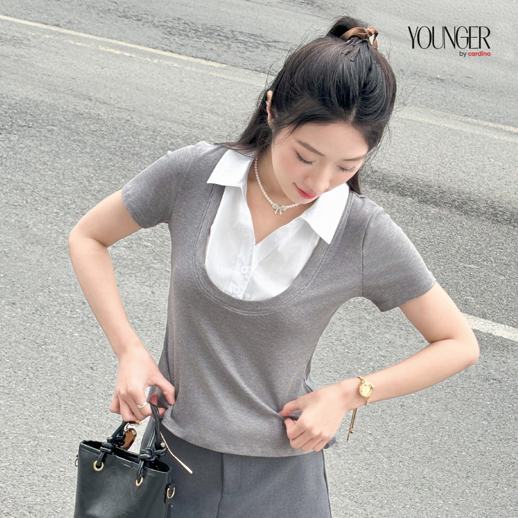 Ảnh Áo thun nữ YOUNGER BY CARDINA chất liệu tăm hàn phối cổ trendy năng động 5YAFC02 4