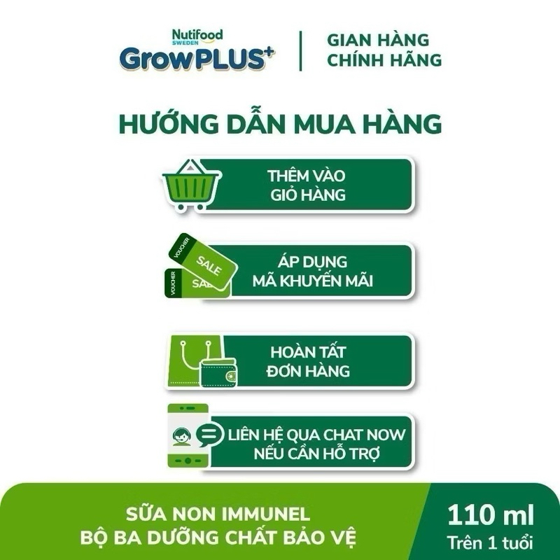 COMBO 2 Thùng 48 hộp Sữa Bột Pha Sẵn Nutifood GrowPLUS+ Immunel - 110ml
