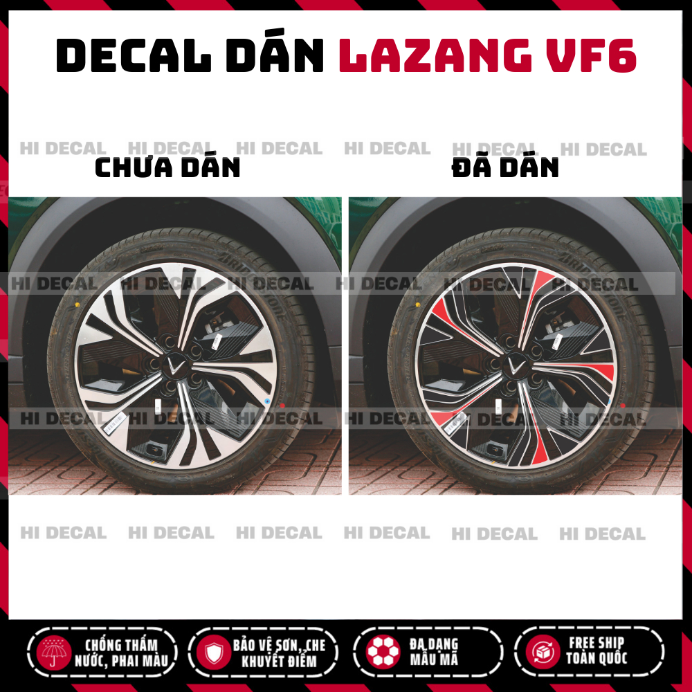 Tem mâm VF6, decal dám mâm VF6, Tem decal tạo điểm nhấn xe xe trang trí xe bền màu chống nước