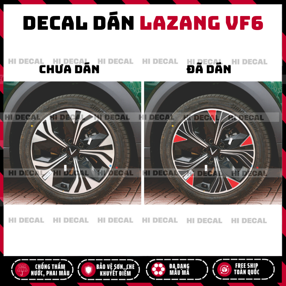 Tem mâm VF6, decal dám mâm VF6, Tem decal tạo điểm nhấn xe xe trang trí xe bền màu chống nước