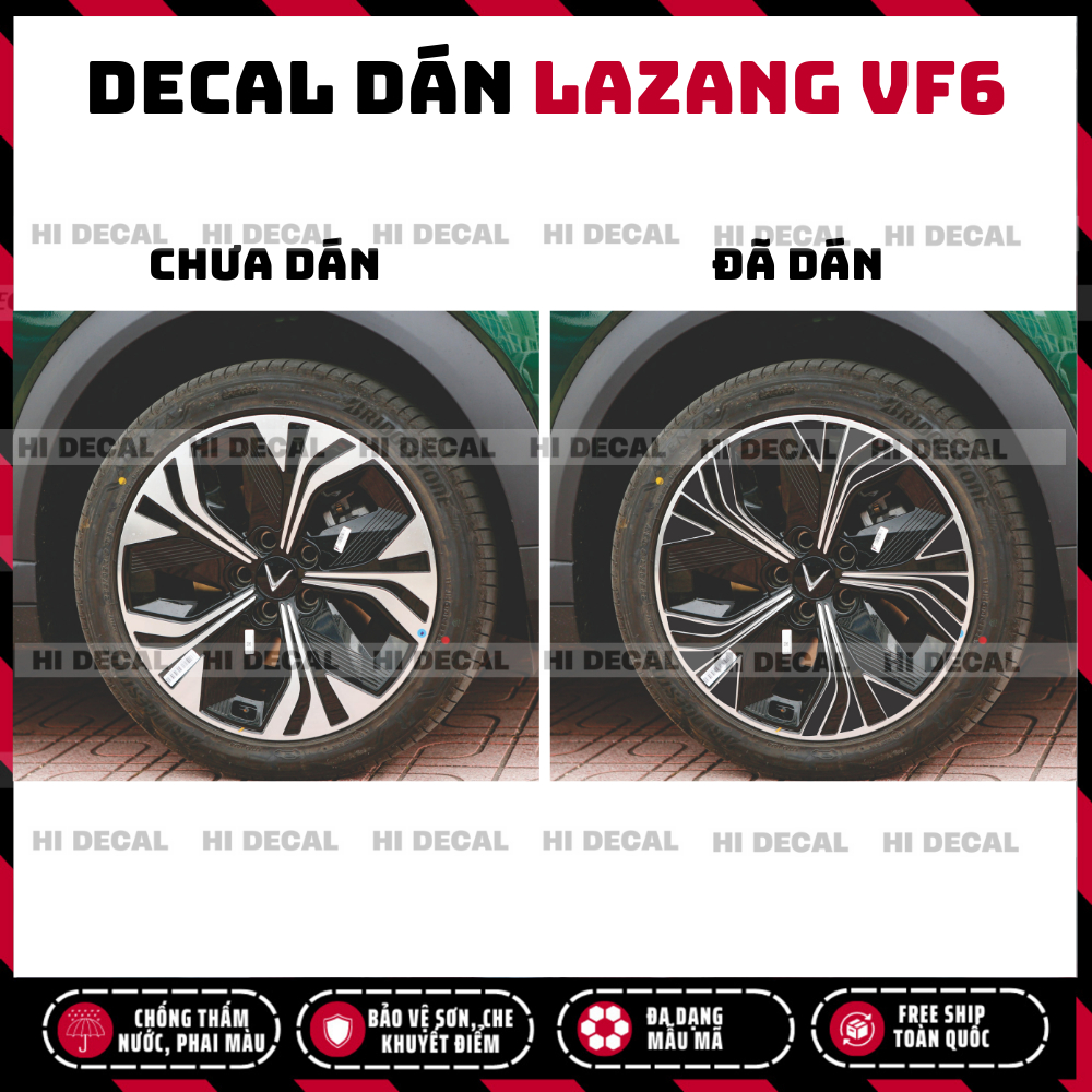 Tem mâm VF6, decal dám mâm VF6, Tem decal tạo điểm nhấn xe xe trang trí xe bền màu chống nước