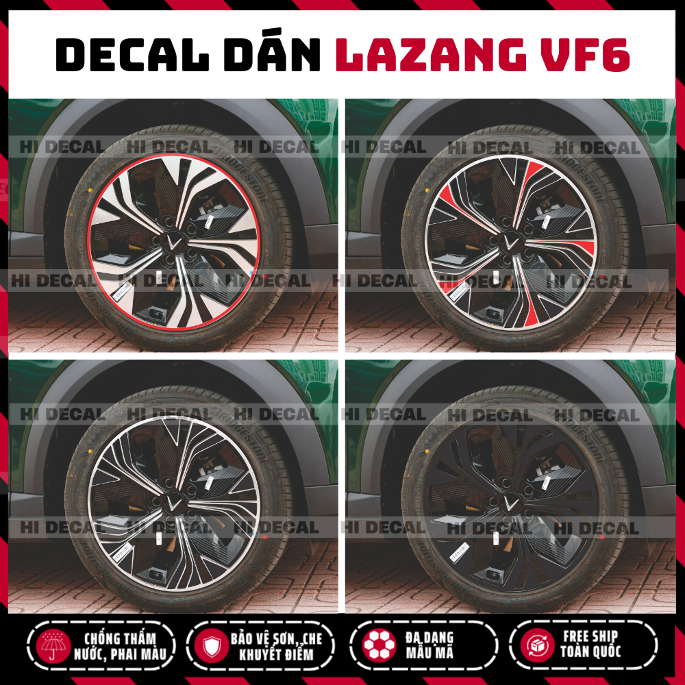 Tem mâm VF6, decal dám mâm VF6, Tem decal tạo điểm nhấn xe xe trang trí xe bền màu chống nước