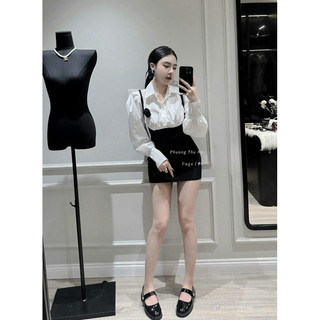 [S2.3042] Set Áo Sơmi Thô Mềm Mix Yếm Umi 2 Lớp Dày Dặn Kèm Hoa Trà