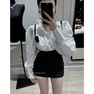 [S2.3042] Set Áo Sơmi Thô Mềm Mix Yếm Umi 2 Lớp Dày Dặn Kèm Hoa Trà