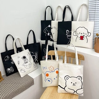 Túi vải canvas có khóa kéo + ngăn phụ đi học đeo vai tote bag nL.Store T01