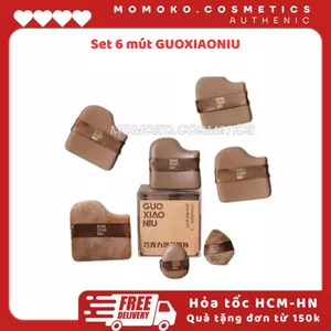 Guoxiaoniu Sôcôla Bánh Quy Puff 6 Miếng Đệm Chất Lỏng Nền Da Bề Mặt Chuyên Dụng Trang Điểm Cố Định Trang Điểm Ướt