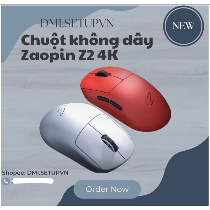 [𝐂𝐎́ 𝐌𝐀̃ 𝐕𝐈𝐃𝐄𝐎] Chuột không dây Zaopin Z2 4K | 3  mode | Hotswap | PAW3395 Tặng kèm miếng dán chống trượt