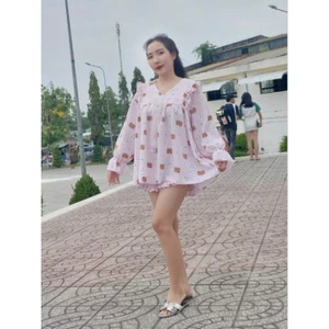 Set babydoll form áo rộng xòe kèm quần đùi họa tiết dễ thương