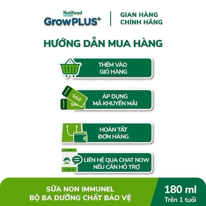 COMBO 2 Thùng 48 Hộp Sữa Bột Pha Sẵn Nutifood GrowPLUS+ Immunel - 180ml [24 hộp/thùng]