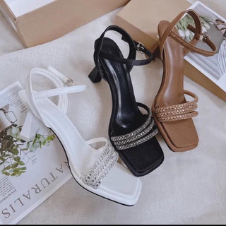 Sandal cao gót 7 phân 3 dây đá xinh