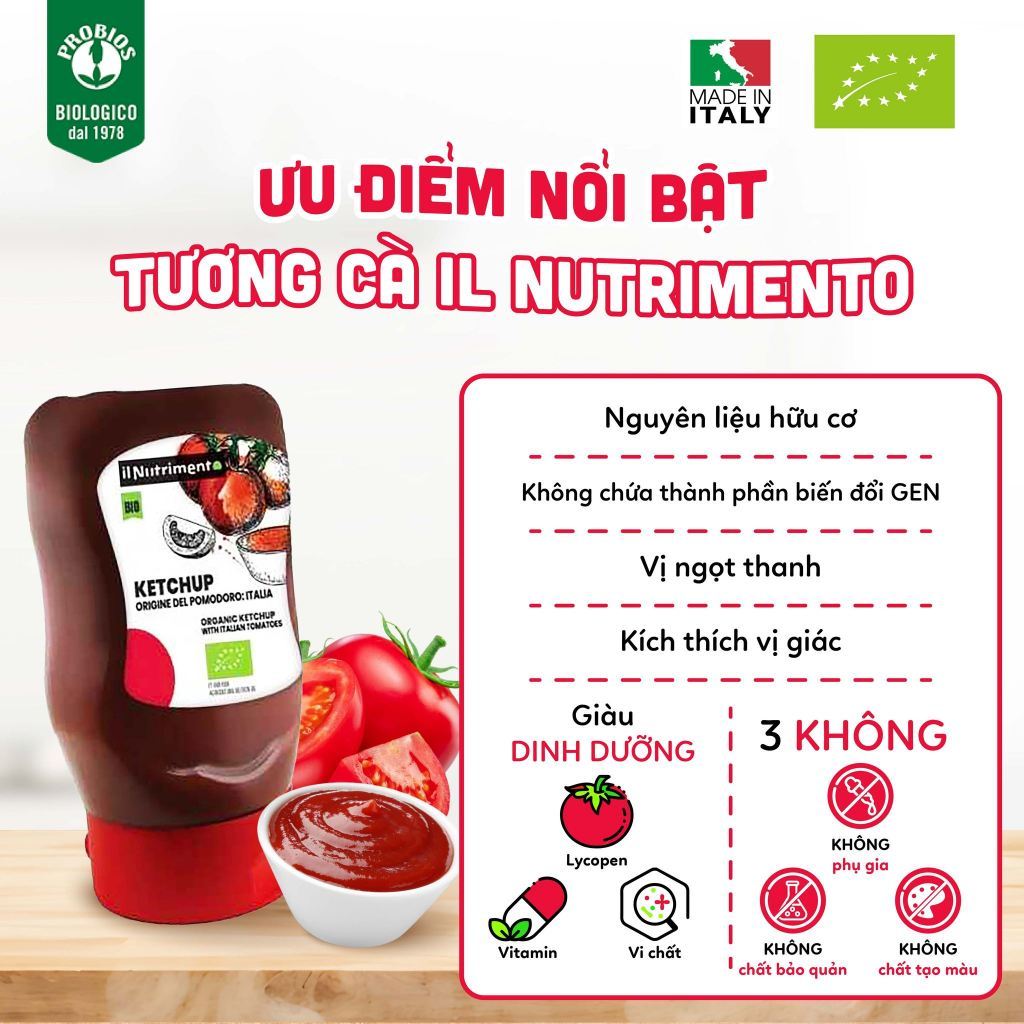 Sốt tương cà chua Ketchup hữu cơ IL Nutrimento Organic Ketchup/ Luce/ Primeal