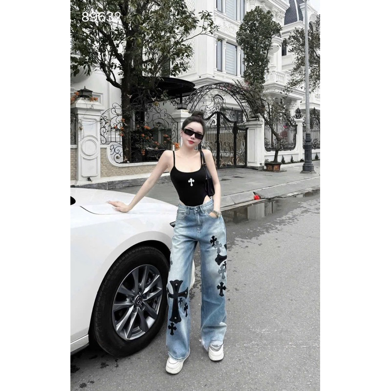Áo body suits 2 dây phối chữ thập mix đồ cực chất