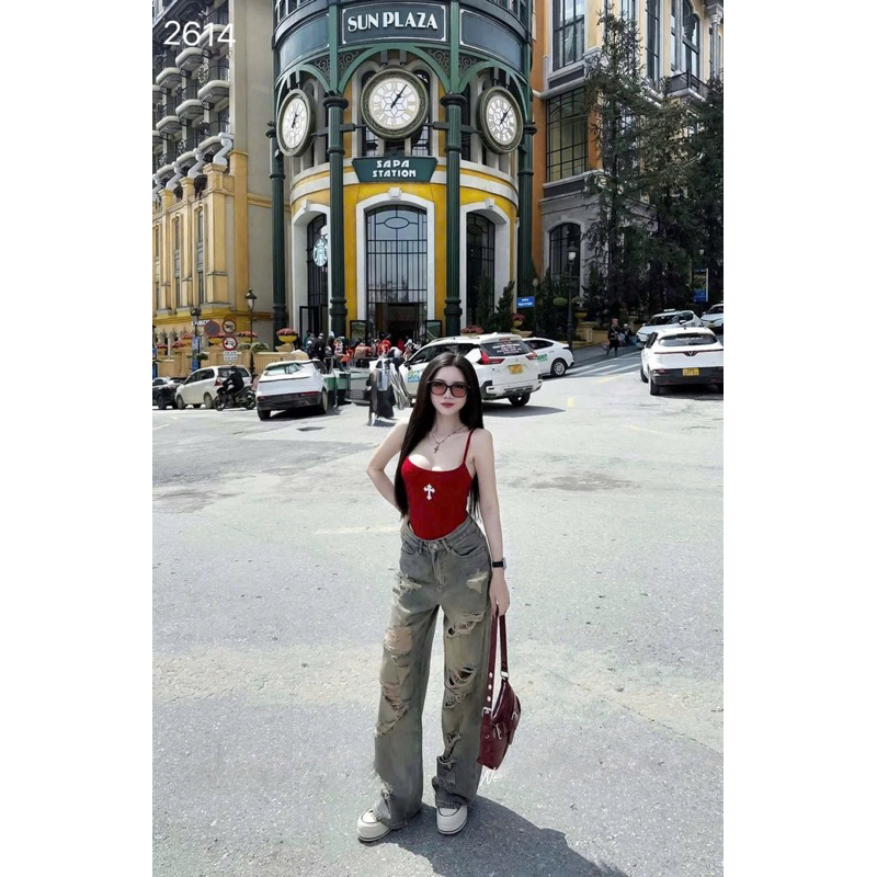 Áo body suits 2 dây phối chữ thập mix đồ cực chất