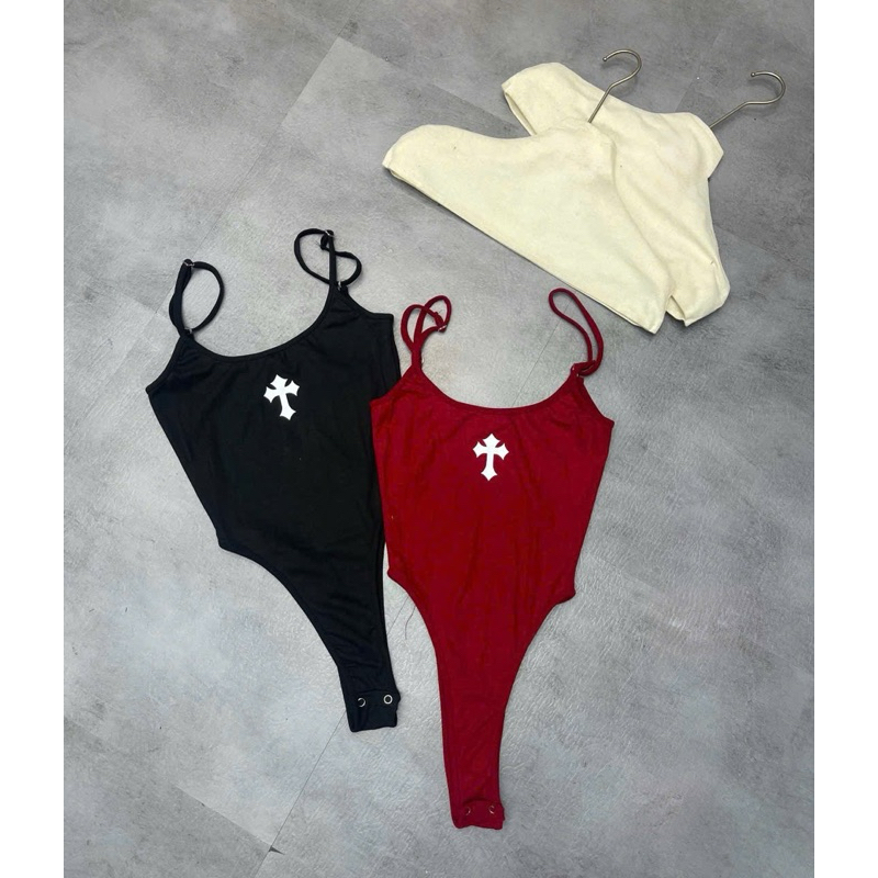 Áo body suits 2 dây phối chữ thập mix đồ cực chất