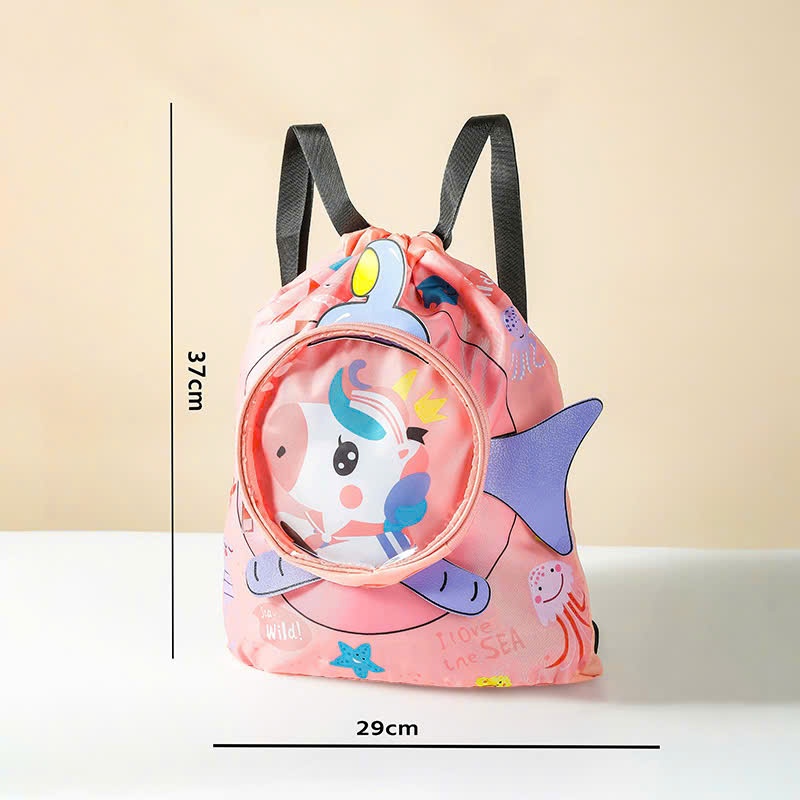 Túi, balo đựng đồ bơi đồ ướt đựng giày có 2 ngăn chống nước riêng biệt hình in 4D ngộ nghĩnh đáng yêu cho bé