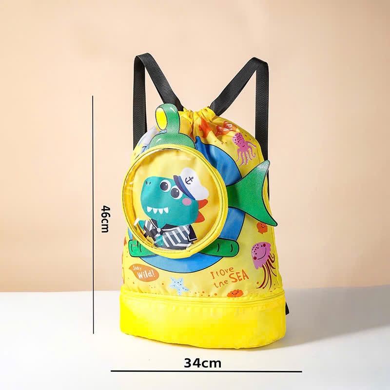 Túi, balo đựng đồ bơi đồ ướt đựng giày có 2 ngăn chống nước riêng biệt hình in 4D ngộ nghĩnh đáng yêu cho bé